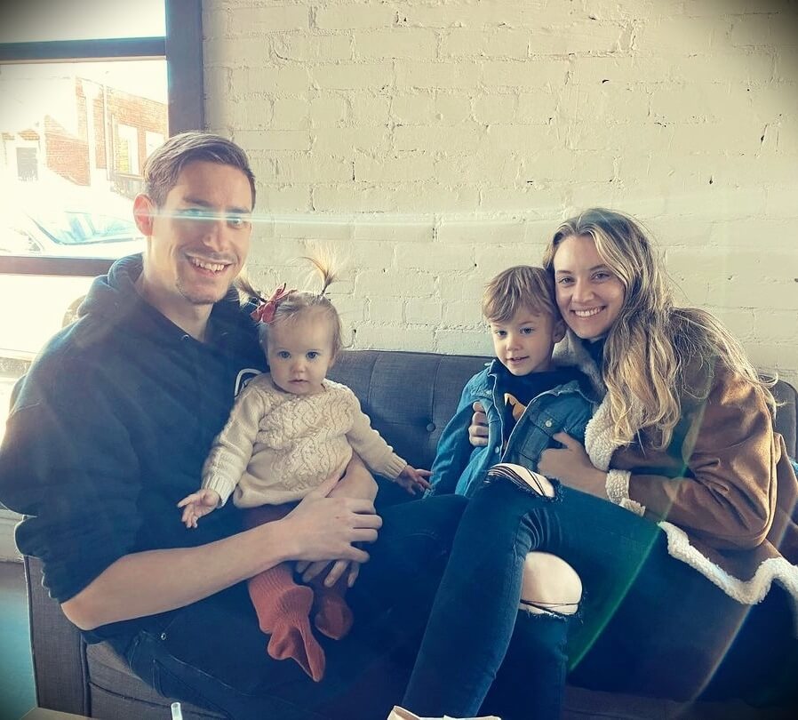 Casey Cooper aka COOP3RDRUMM3R with his wife Hannah Cooper and their children